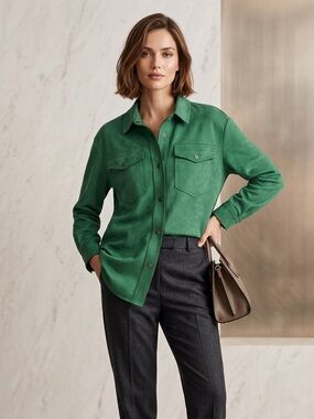 Zara Green Suede Button-Front Shirt Jacket oversize